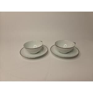 Pair of 2 Noritake Silverdale 5594 Tea Cup & Saucer Sets Japan Fine China Silver